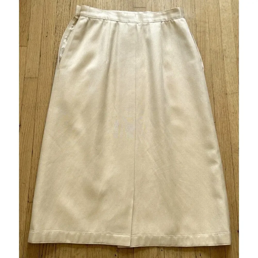 80s Bullocks Wilshire Skirt Ivory Silk Blend Ciao Sport ltd Size 6 -25